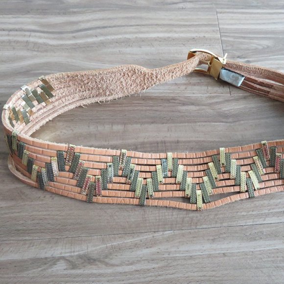 VINTAGE JOSE COTEL Multi Strand Southwestern Boho Wide Tan Leather Belt - Picture 11 of 11
